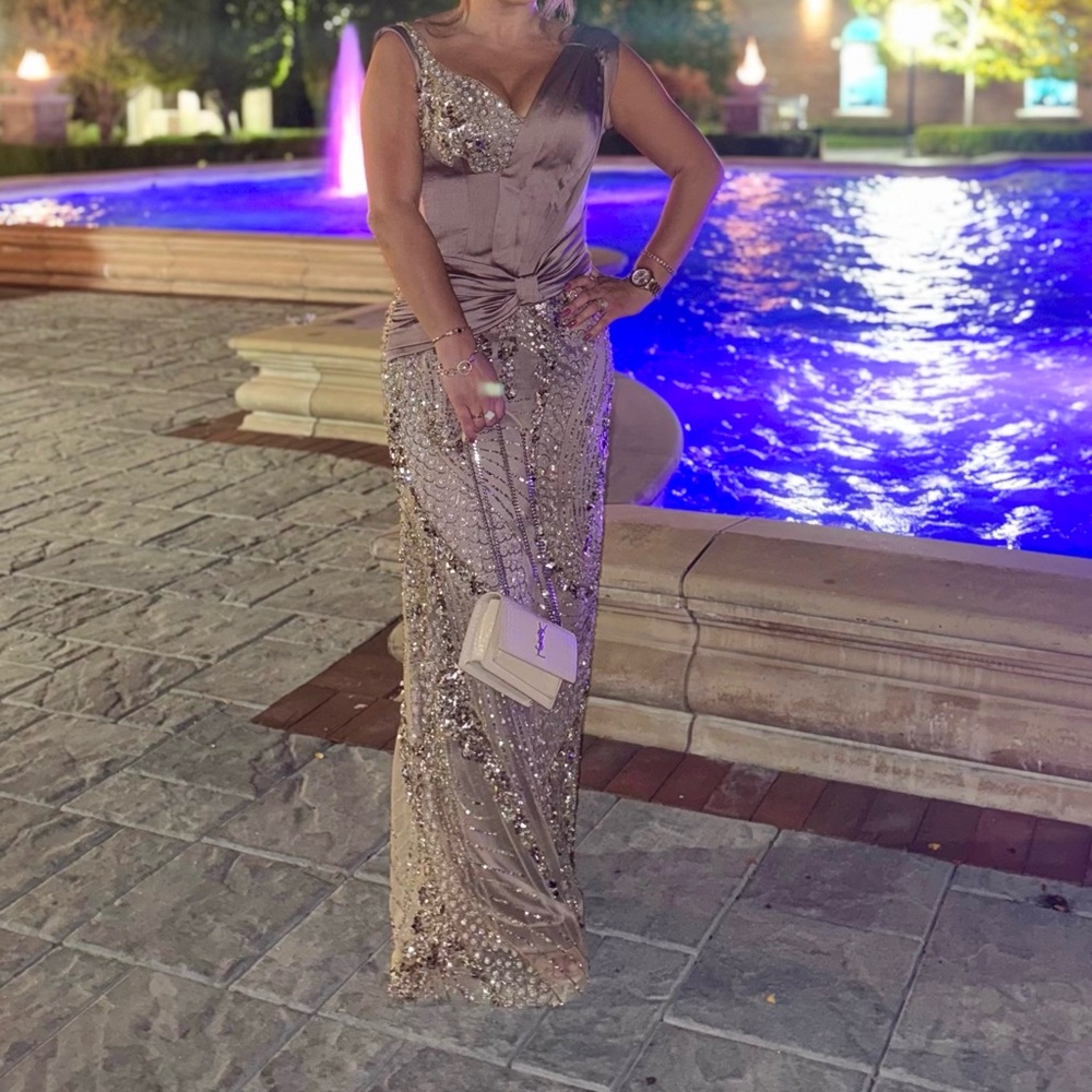 Elegant Gold Sequin Prom Dress